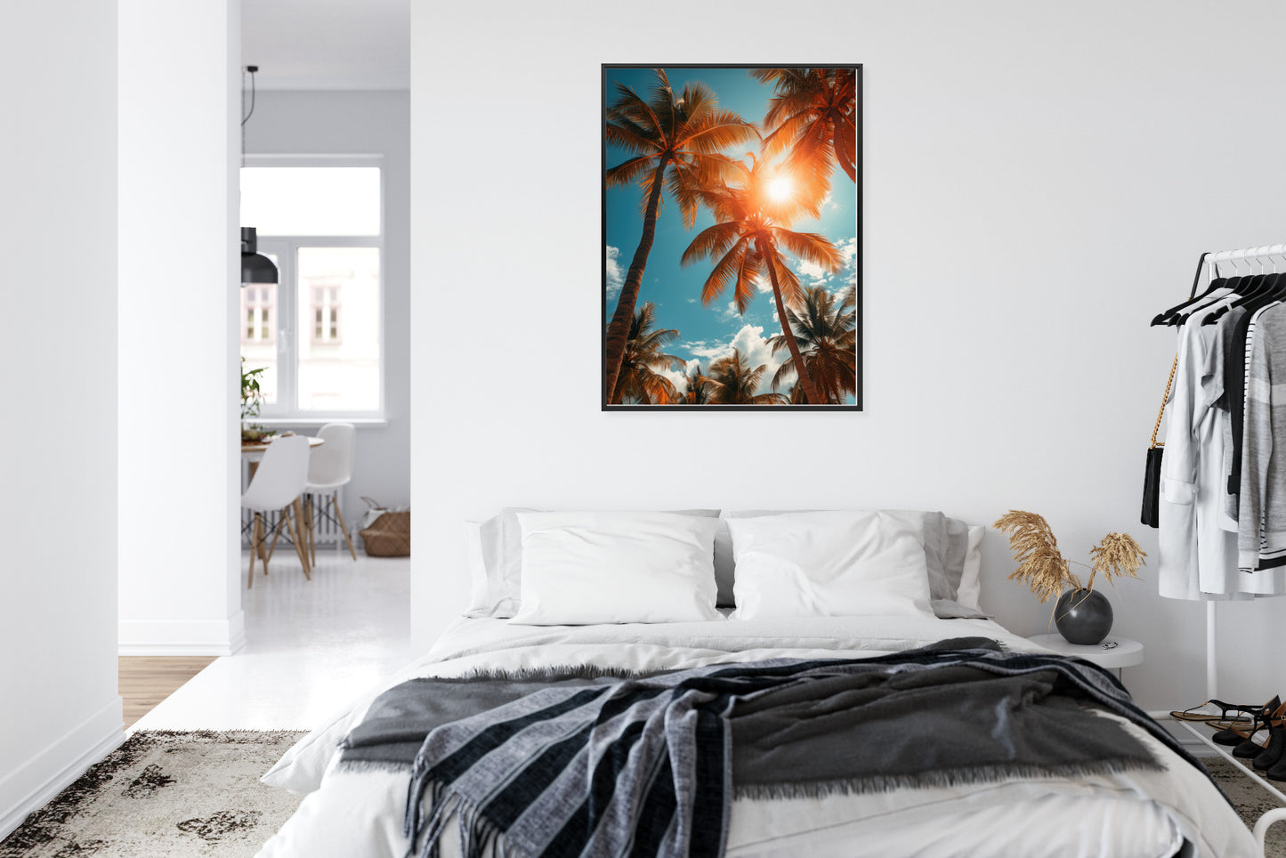 Poster Die Sonne Scheint Durch Hohe Palmen Rahmen Holz Mit Passepartout Farbe Natürlich