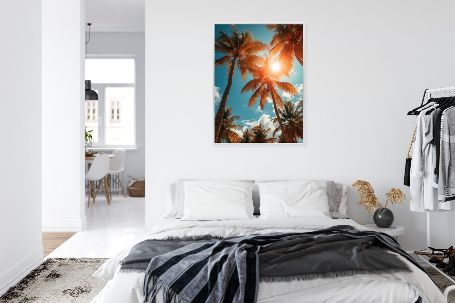 Poster Die Sonne Scheint Durch Hohe Palmen Rahmen Holz Mit Passepartout Farbe Natürlich