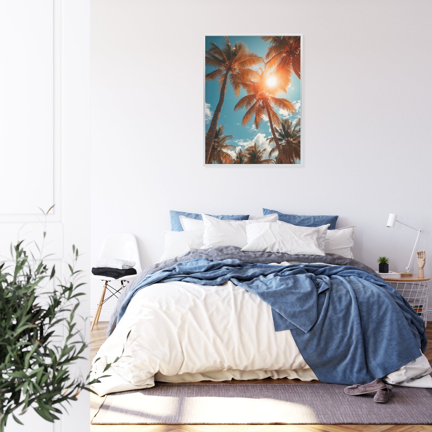 Poster Die Sonne Scheint Durch Hohe Palmen Rahmen Holz Mit Passepartout Farbe Natürlich