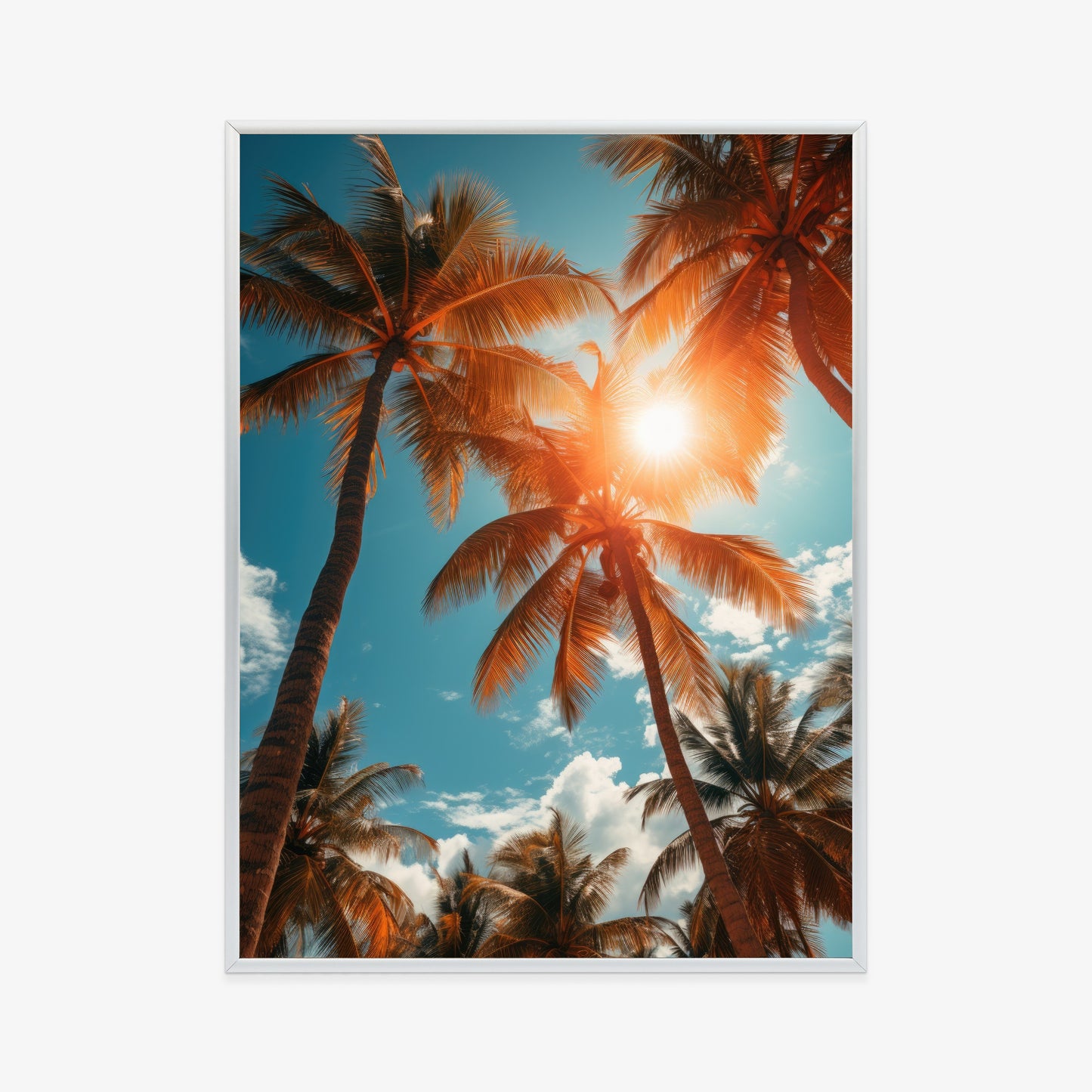 Poster Die Sonne Scheint Durch Hohe Palmen Rahmen Holz Mit Passepartout Farbe Natürlich