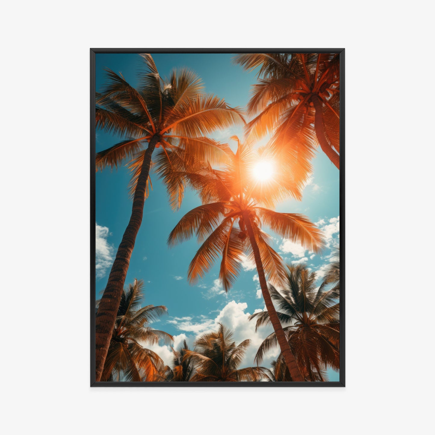 Poster Die Sonne Scheint Durch Hohe Palmen Rahmen Holz Mit Passepartout Farbe Natürlich