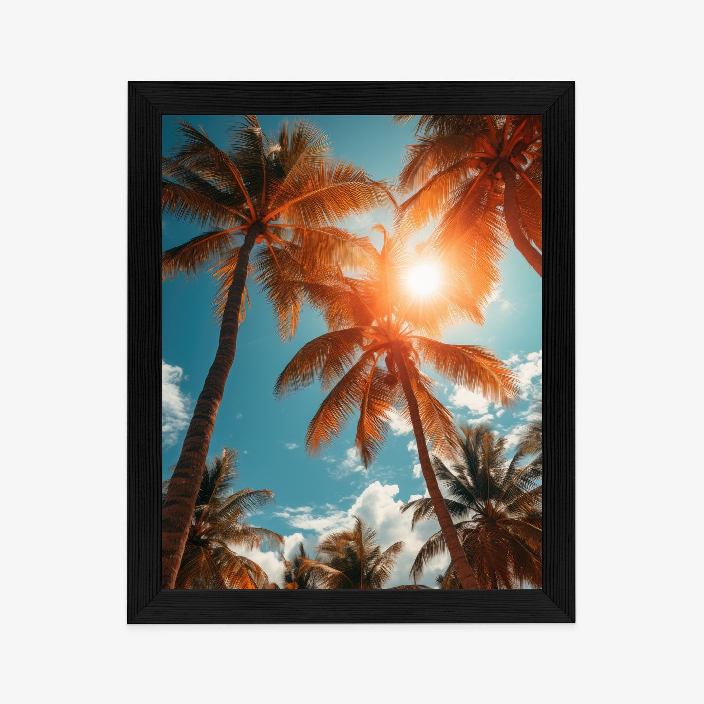 Poster Die Sonne Scheint Durch Hohe Palmen Rahmen Holz Mit Passepartout Farbe Natürlich