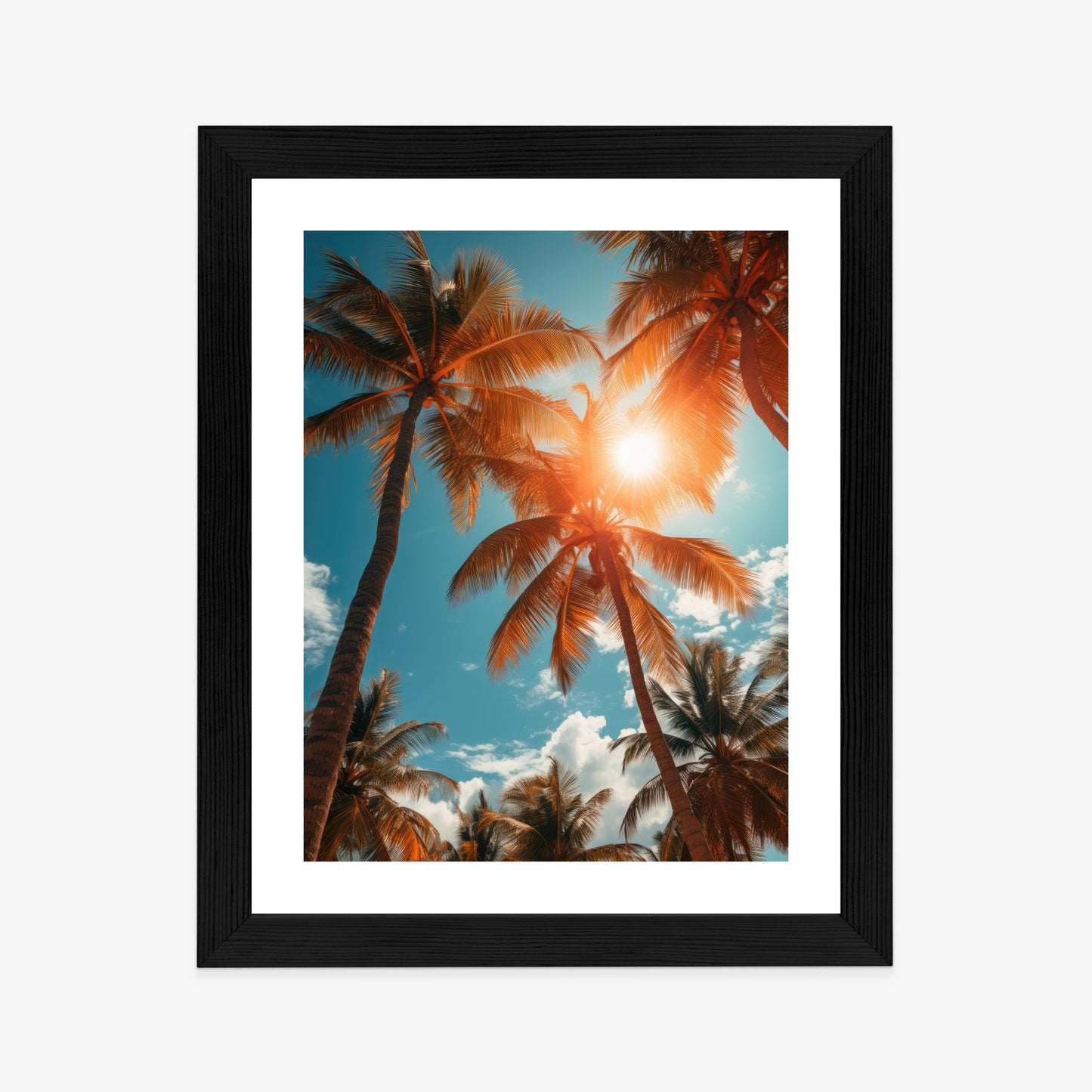 Poster Die Sonne Scheint Durch Hohe Palmen Rahmen Holz Mit Passepartout Farbe Natürlich