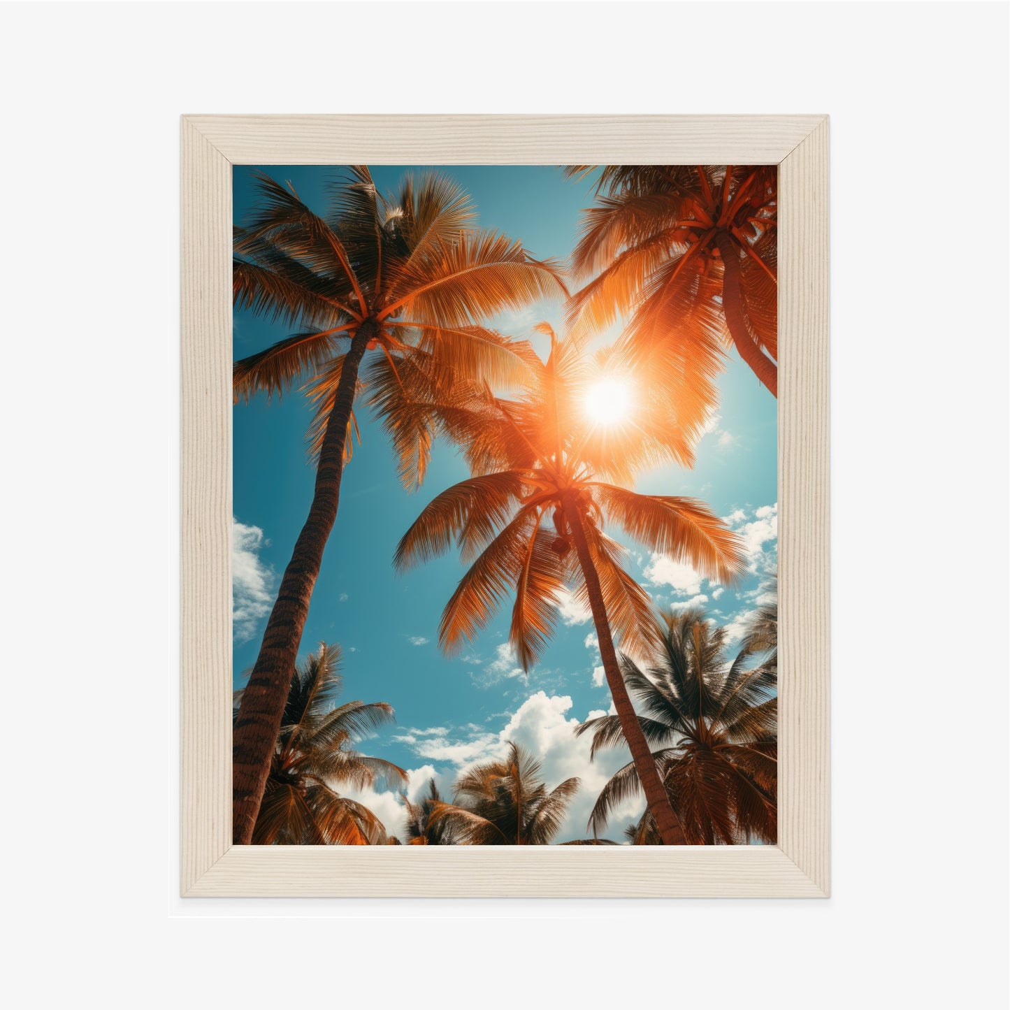 Poster Die Sonne Scheint Durch Hohe Palmen Rahmen Holz Mit Passepartout Farbe Natürlich