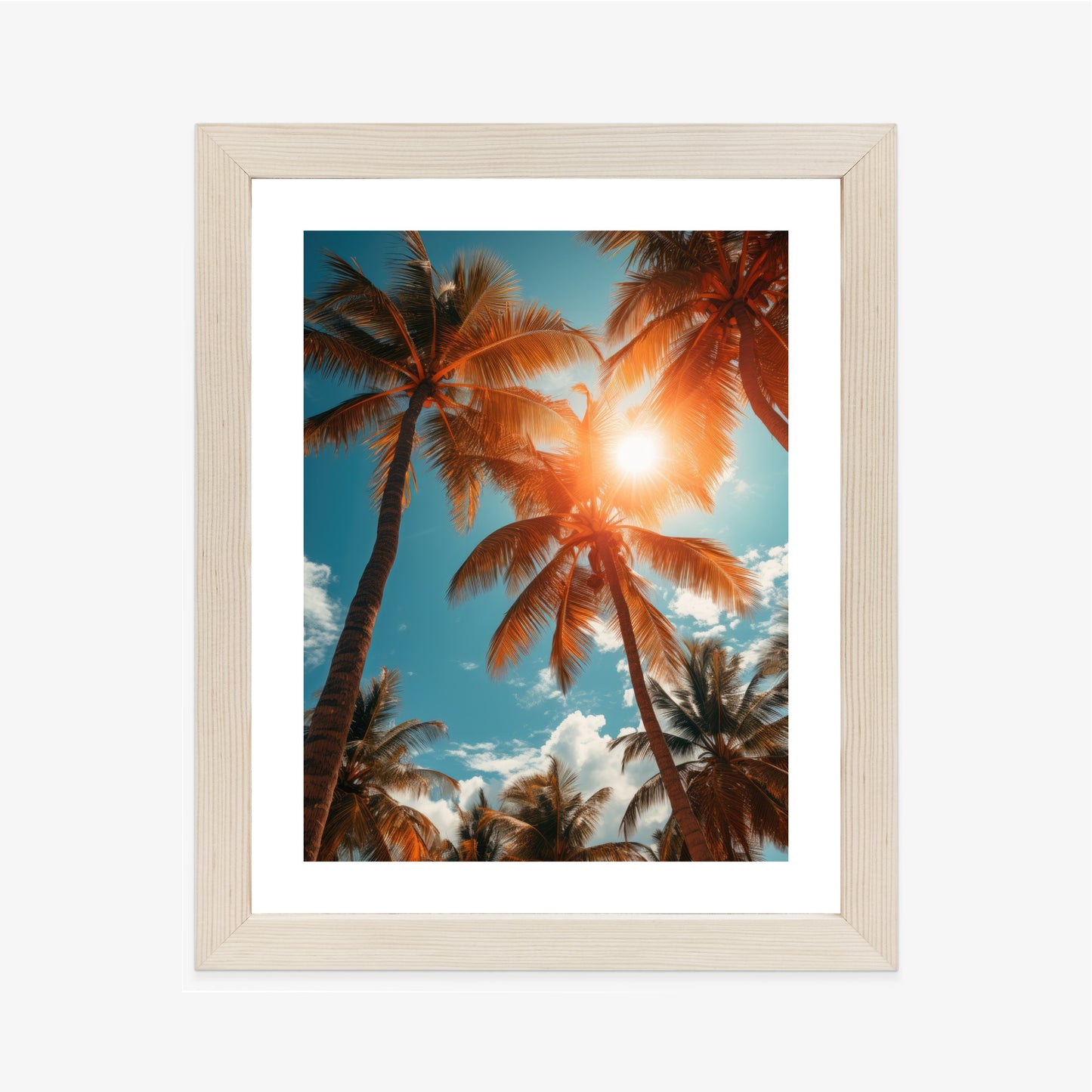 Poster Die Sonne Scheint Durch Hohe Palmen Rahmen Holz Mit Passepartout Farbe Natürlich