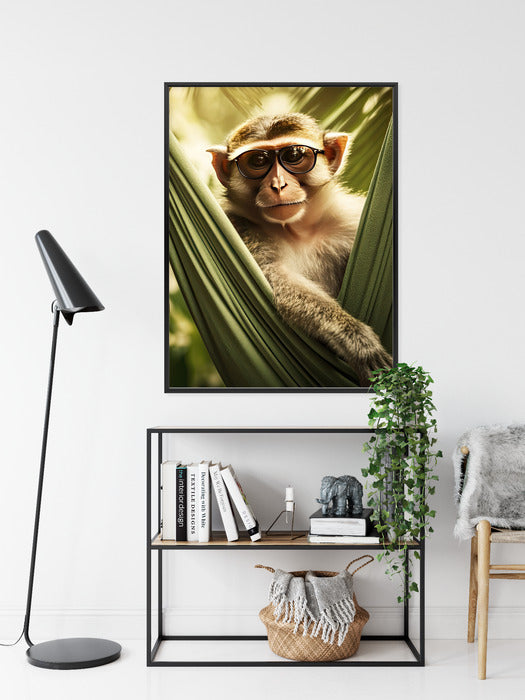 Poster Ein Lustiger Affe Zwischen Den Palmen Rahmen Holz Mit Passepartout Farbe Natürlich