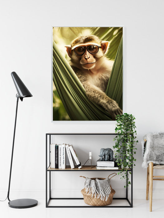 Poster Ein Lustiger Affe Zwischen Den Palmen Rahmen Holz Mit Passepartout Farbe Natürlich