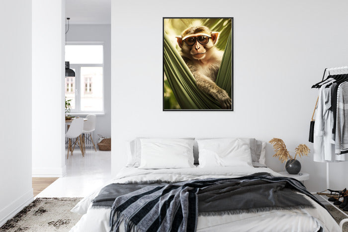 Poster Ein Lustiger Affe Zwischen Den Palmen Rahmen Holz Mit Passepartout Farbe Natürlich