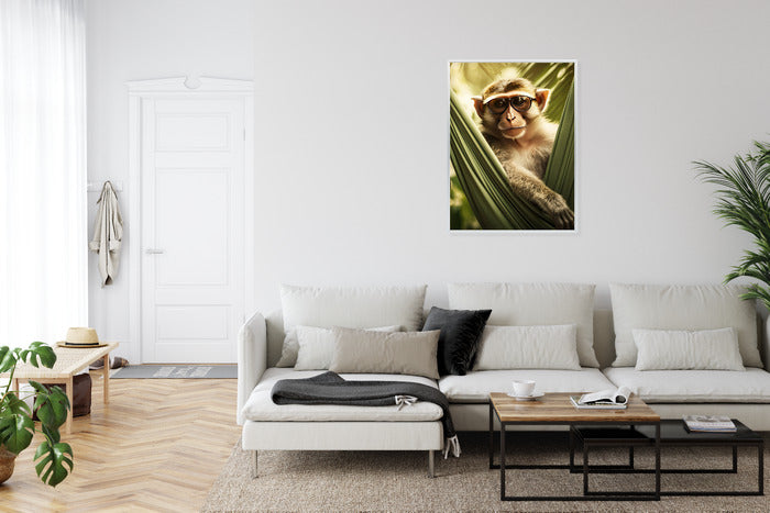 Poster Ein Lustiger Affe Zwischen Den Palmen Rahmen Holz Mit Passepartout Farbe Natürlich