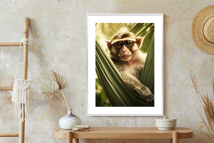 Poster Ein Lustiger Affe Zwischen Den Palmen Rahmen Holz Mit Passepartout Farbe Natürlich