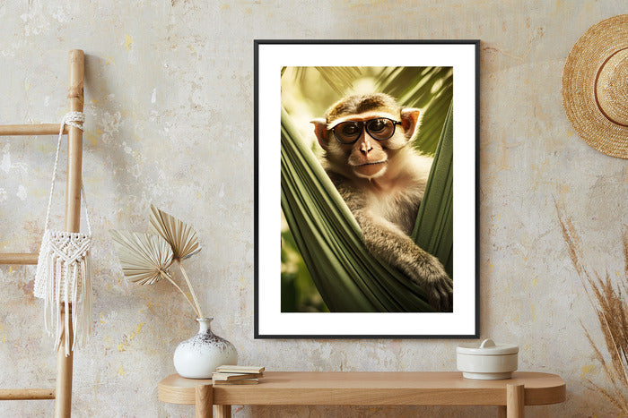 Poster Ein Lustiger Affe Zwischen Den Palmen Rahmen Holz Mit Passepartout Farbe Natürlich