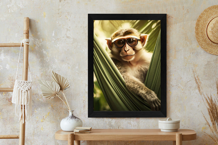 Poster Ein Lustiger Affe Zwischen Den Palmen Rahmen Holz Mit Passepartout Farbe Natürlich