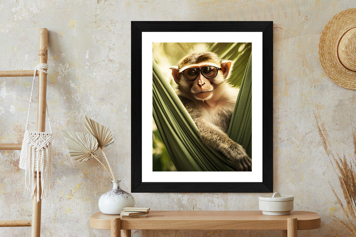 Poster Ein Lustiger Affe Zwischen Den Palmen Rahmen Holz Mit Passepartout Farbe Natürlich