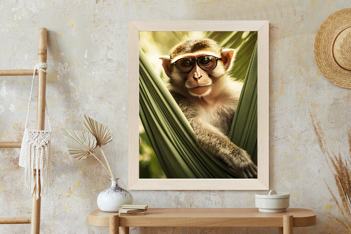 Poster Ein Lustiger Affe Zwischen Den Palmen Rahmen Holz Mit Passepartout Farbe Natürlich