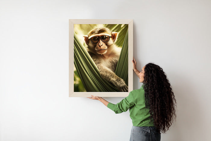 Poster Ein Lustiger Affe Zwischen Den Palmen Rahmen Holz Mit Passepartout Farbe Natürlich