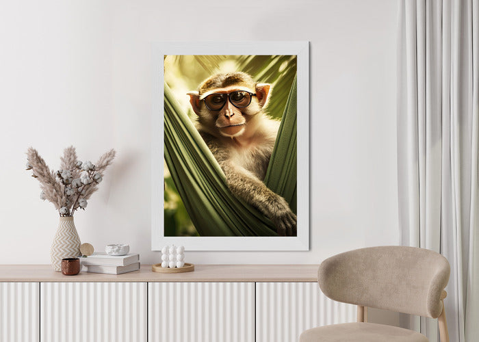 Poster Ein Lustiger Affe Zwischen Den Palmen Rahmen Holz Mit Passepartout Farbe Natürlich