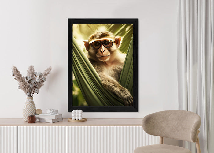 Poster Ein Lustiger Affe Zwischen Den Palmen Rahmen Holz Mit Passepartout Farbe Natürlich