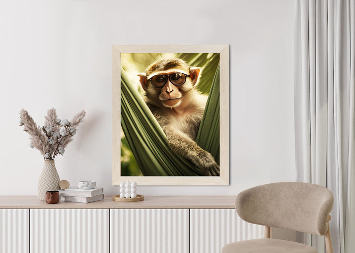 Poster Ein Lustiger Affe Zwischen Den Palmen Rahmen Holz Mit Passepartout Farbe Natürlich