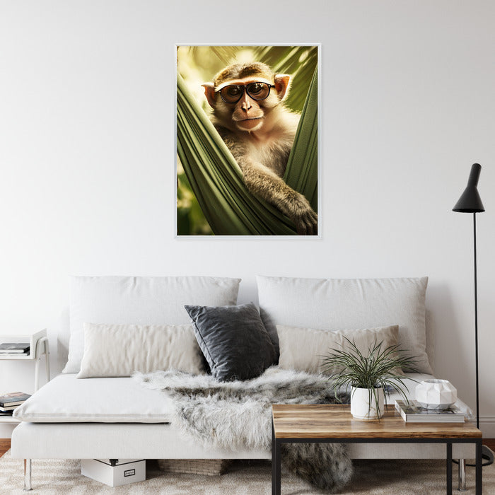Poster Ein Lustiger Affe Zwischen Den Palmen Rahmen Holz Mit Passepartout Farbe Natürlich