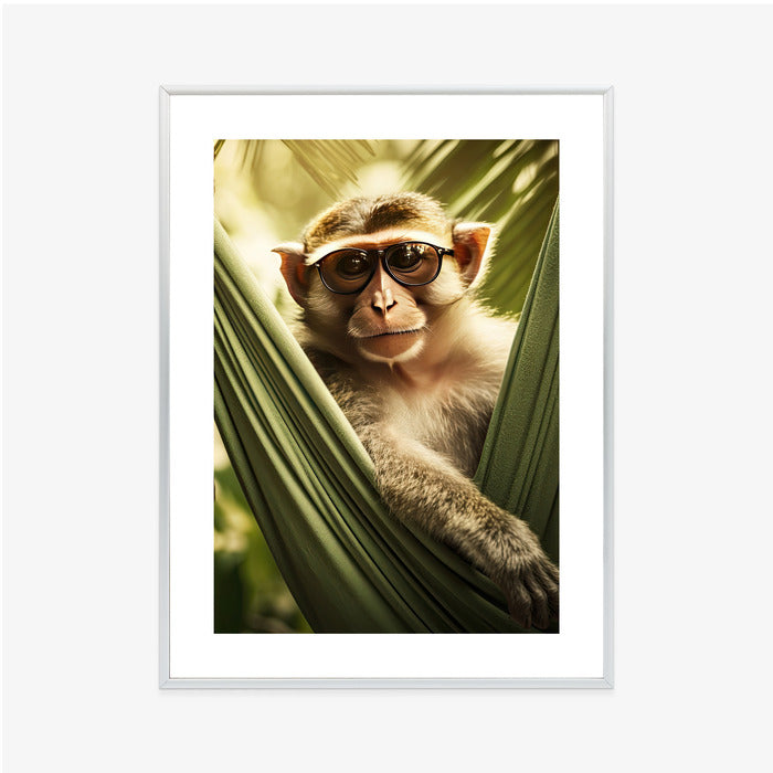 Poster Ein Lustiger Affe Zwischen Den Palmen Rahmen Holz Mit Passepartout Farbe Natürlich