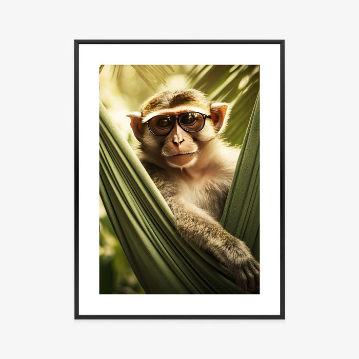 Poster Ein Lustiger Affe Zwischen Den Palmen Rahmen Holz Mit Passepartout Farbe Natürlich