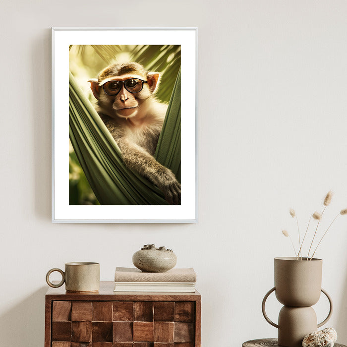 Poster Ein Lustiger Affe Zwischen Den Palmen Rahmen Holz Mit Passepartout Farbe Natürlich
