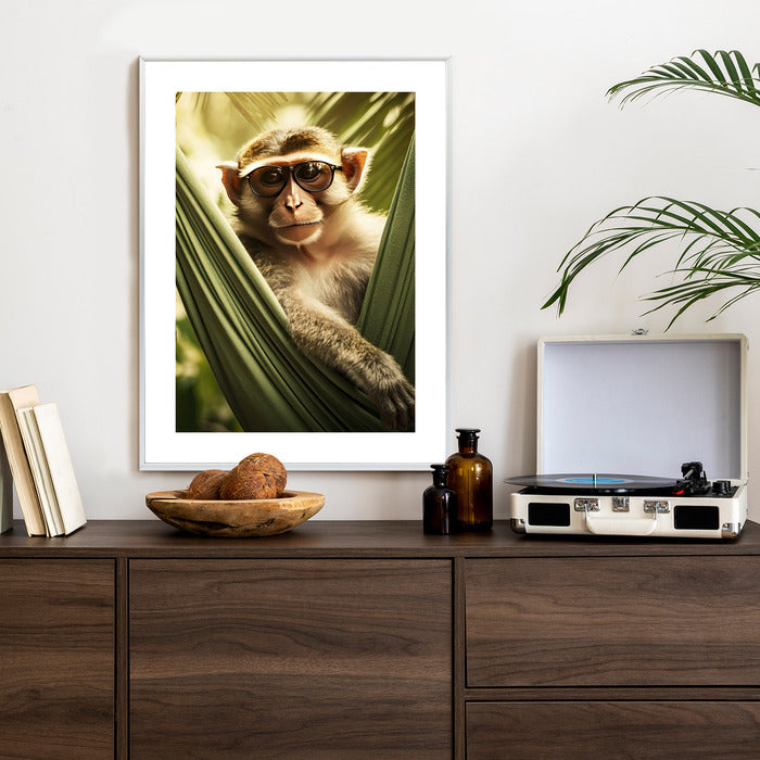 Poster Ein Lustiger Affe Zwischen Den Palmen Rahmen Holz Mit Passepartout Farbe Natürlich