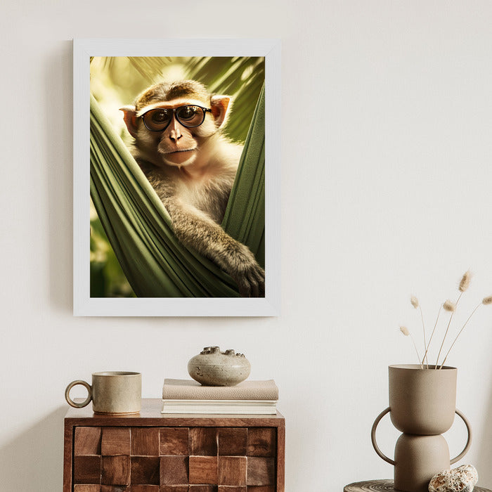 Poster Ein Lustiger Affe Zwischen Den Palmen Rahmen Holz Mit Passepartout Farbe Natürlich
