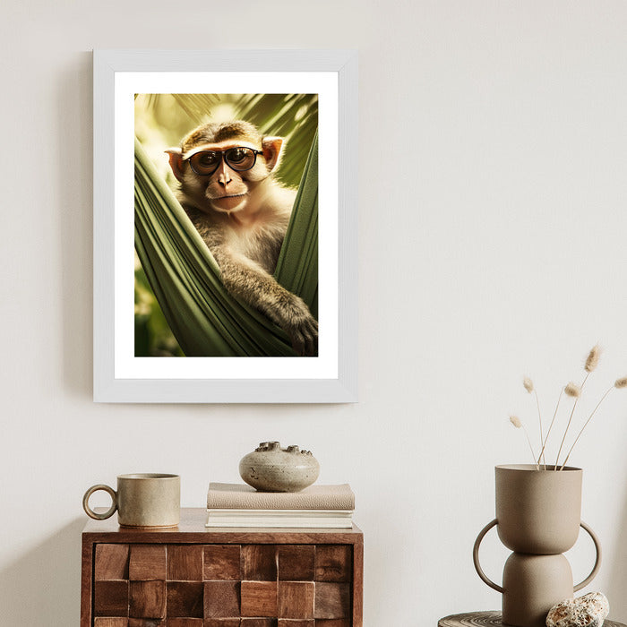 Poster Ein Lustiger Affe Zwischen Den Palmen Rahmen Holz Mit Passepartout Farbe Natürlich