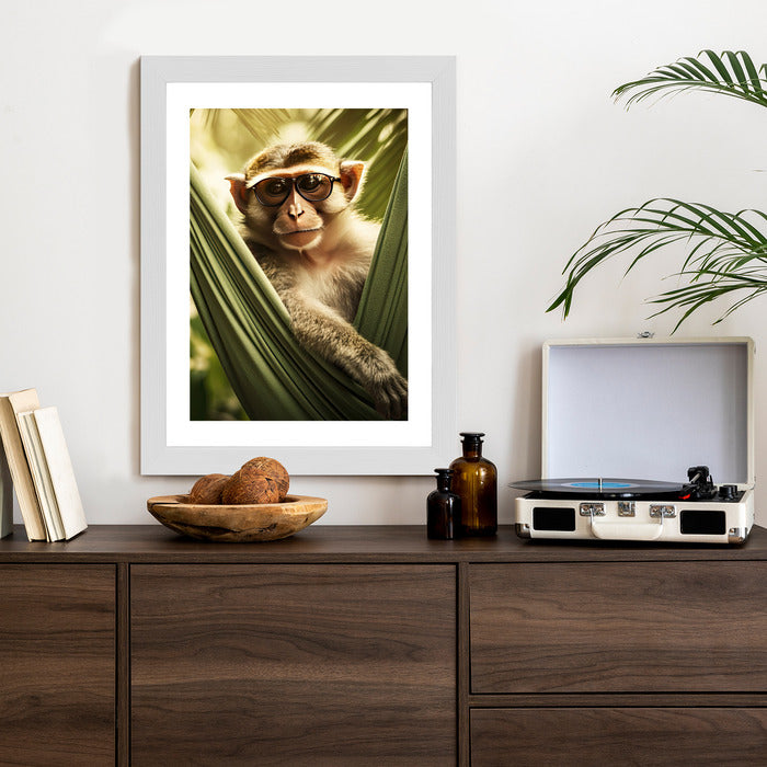 Poster Ein Lustiger Affe Zwischen Den Palmen Rahmen Holz Mit Passepartout Farbe Natürlich