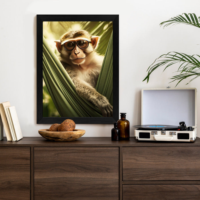Poster Ein Lustiger Affe Zwischen Den Palmen Rahmen Holz Mit Passepartout Farbe Natürlich