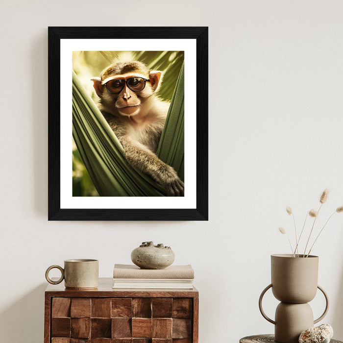 Poster Ein Lustiger Affe Zwischen Den Palmen Rahmen Holz Mit Passepartout Farbe Natürlich