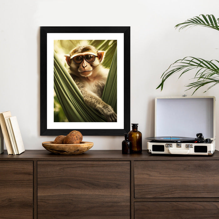 Poster Ein Lustiger Affe Zwischen Den Palmen Rahmen Holz Mit Passepartout Farbe Natürlich