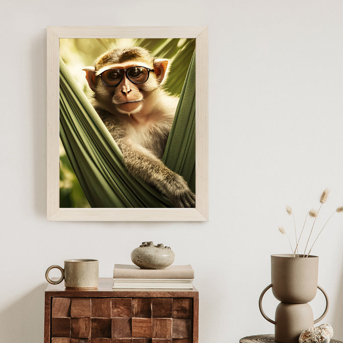 Poster Ein Lustiger Affe Zwischen Den Palmen Rahmen Holz Mit Passepartout Farbe Natürlich
