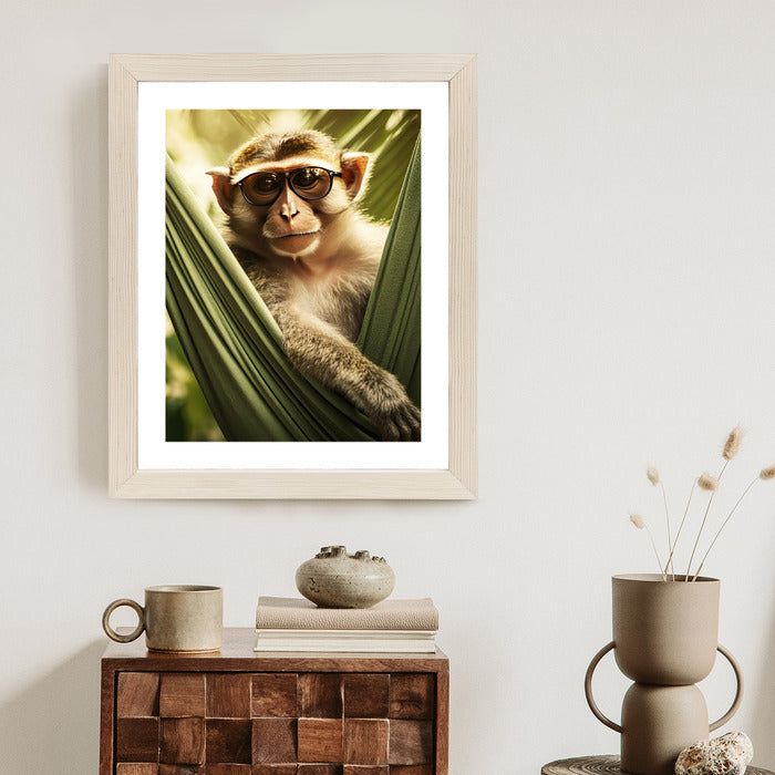 Poster Ein Lustiger Affe Zwischen Den Palmen Rahmen Holz Mit Passepartout Farbe Natürlich