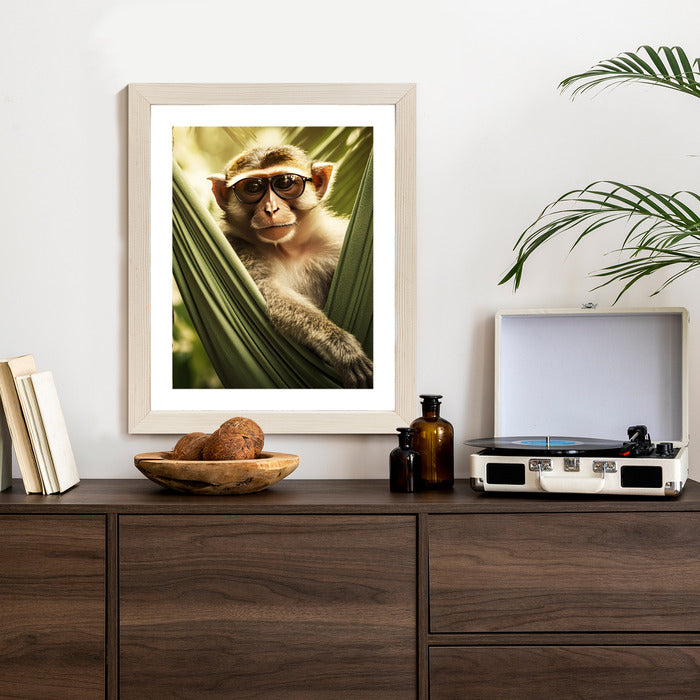 Poster Ein Lustiger Affe Zwischen Den Palmen Rahmen Holz Mit Passepartout Farbe Natürlich
