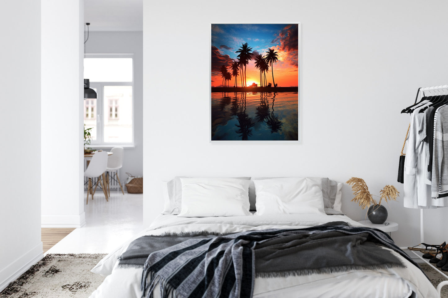 Poster Das Meer Und Die Palmen In Orange Und Marineblau