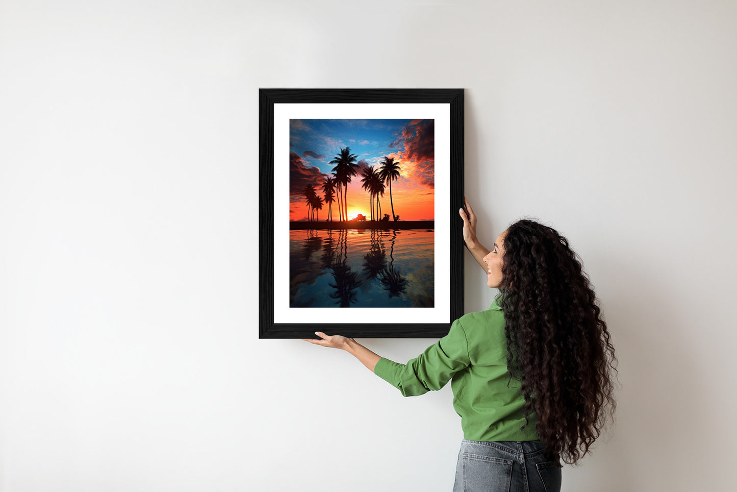 Poster Das Meer Und Die Palmen In Orange Und Marineblau