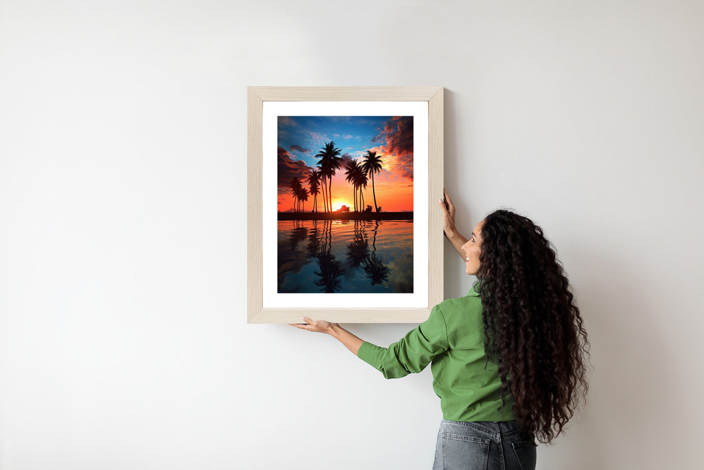 Poster Das Meer Und Die Palmen In Orange Und Marineblau