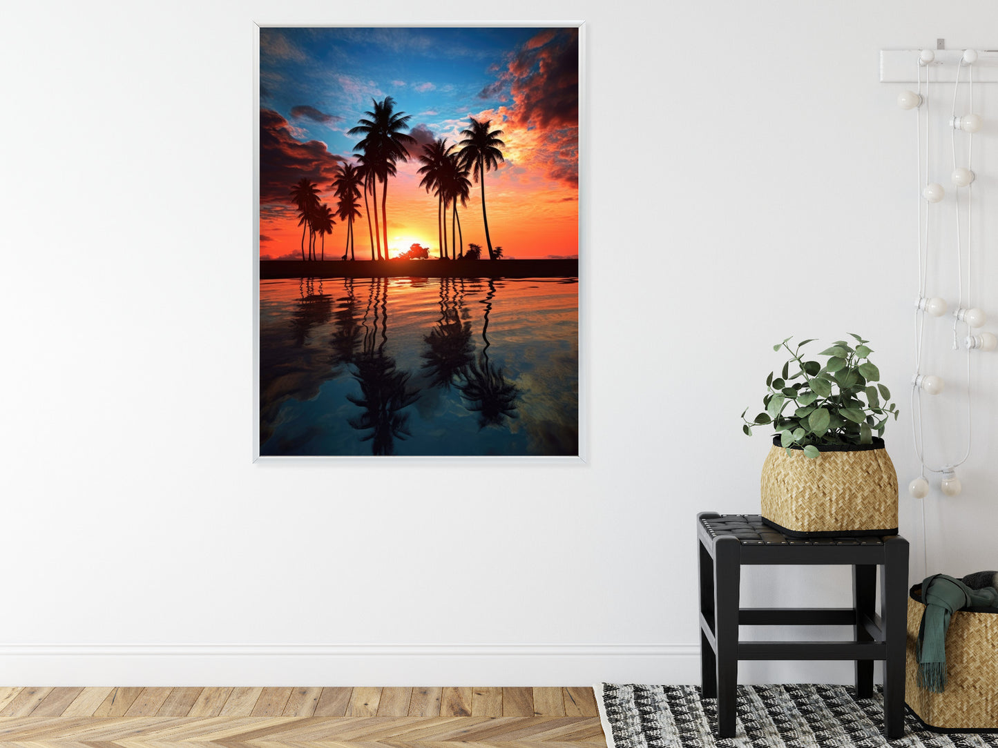 Poster Das Meer Und Die Palmen In Orange Und Marineblau