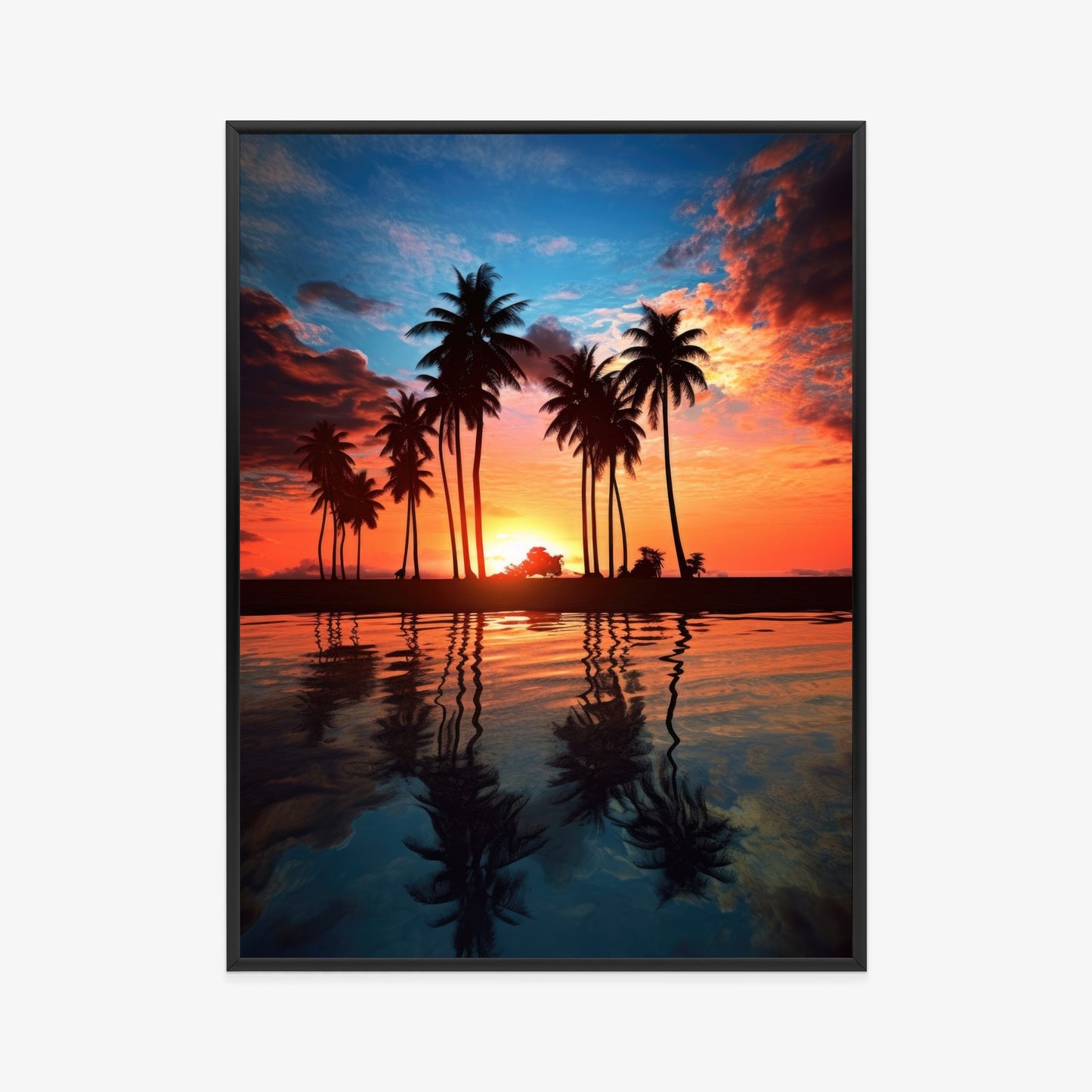 Poster Das Meer Und Die Palmen In Orange Und Marineblau