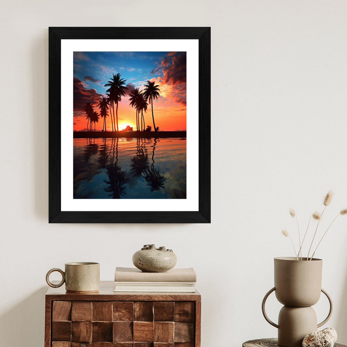 Poster Das Meer Und Die Palmen In Orange Und Marineblau