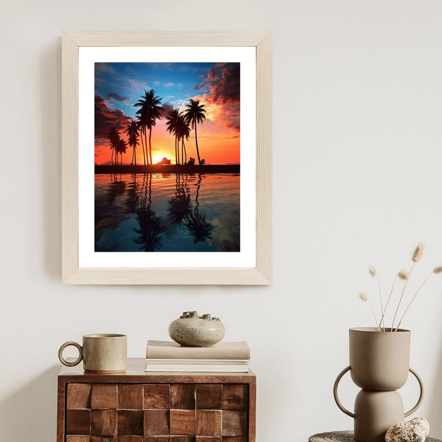 Poster Das Meer Und Die Palmen In Orange Und Marineblau