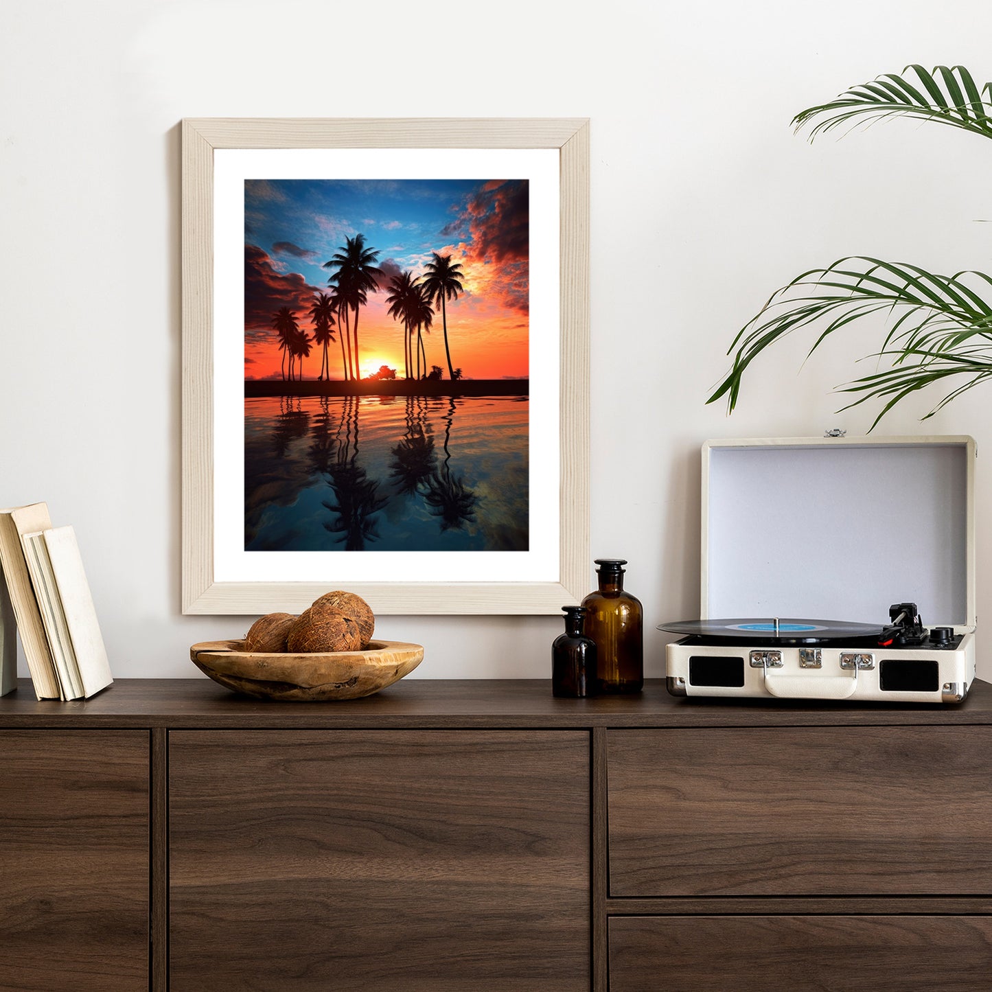 Poster Das Meer Und Die Palmen In Orange Und Marineblau