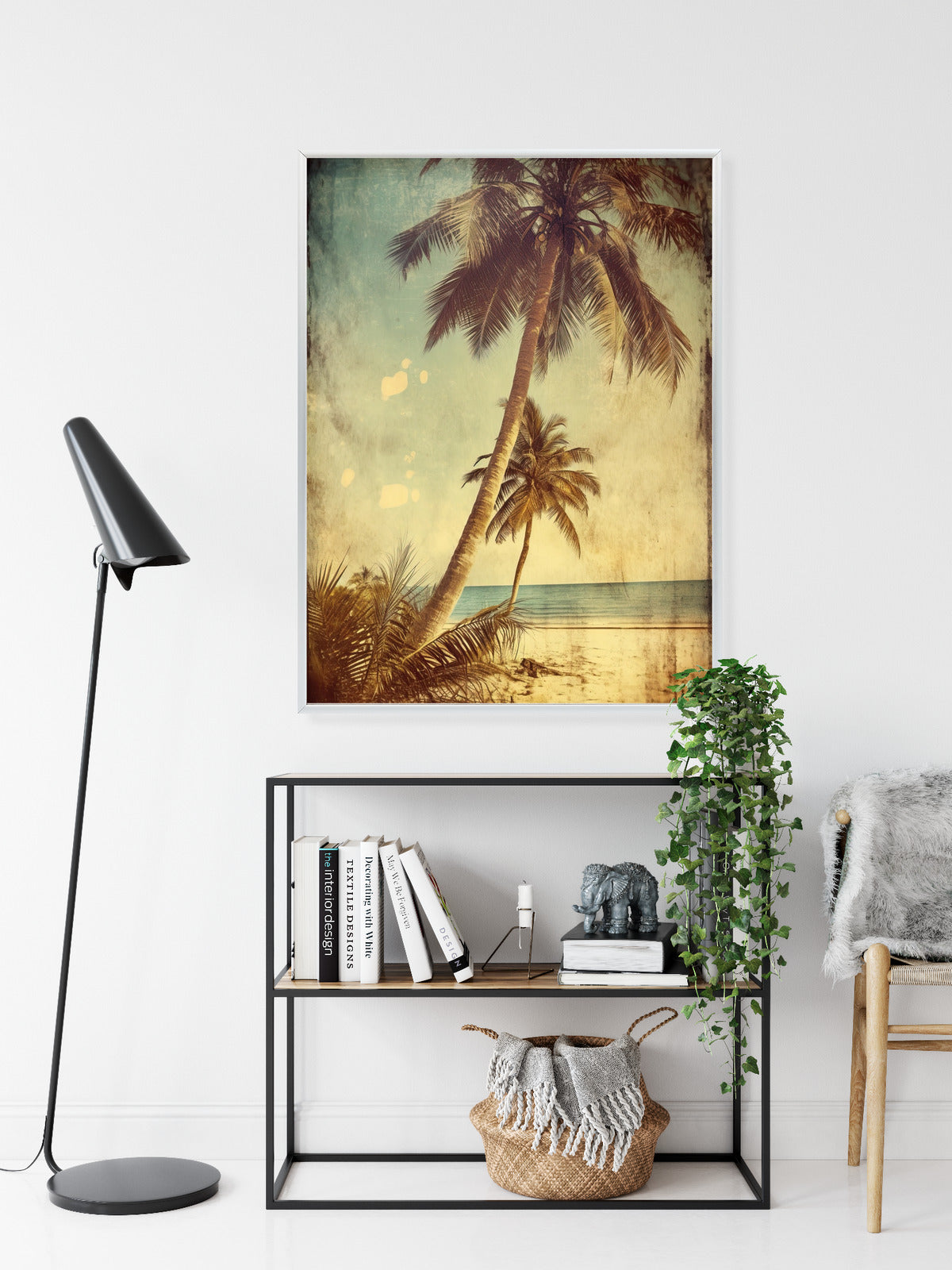 Poster Palmen Auf Einer Einsamen Insel Im Vintage-Stil Rahmen Holz Mit Passepartout Farbe Natürlich