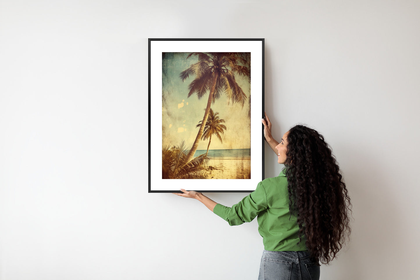Poster Palmen Auf Einer Einsamen Insel Im Vintage-Stil Rahmen Holz Mit Passepartout Farbe Natürlich
