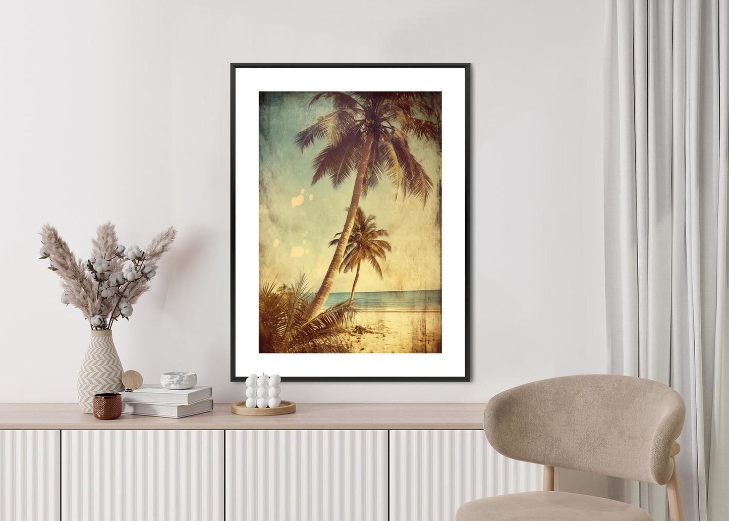 Poster Palmen Auf Einer Einsamen Insel Im Vintage-Stil Rahmen Holz Mit Passepartout Farbe Natürlich