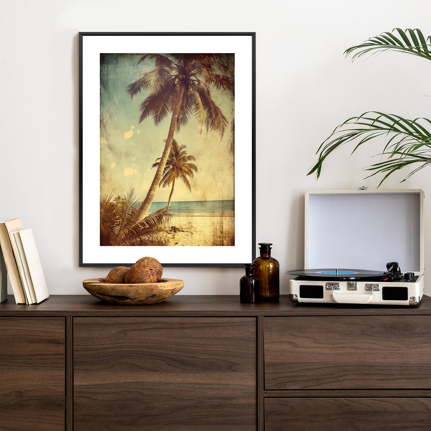 Poster Palmen Auf Einer Einsamen Insel Im Vintage-Stil Rahmen Holz Mit Passepartout Farbe Natürlich