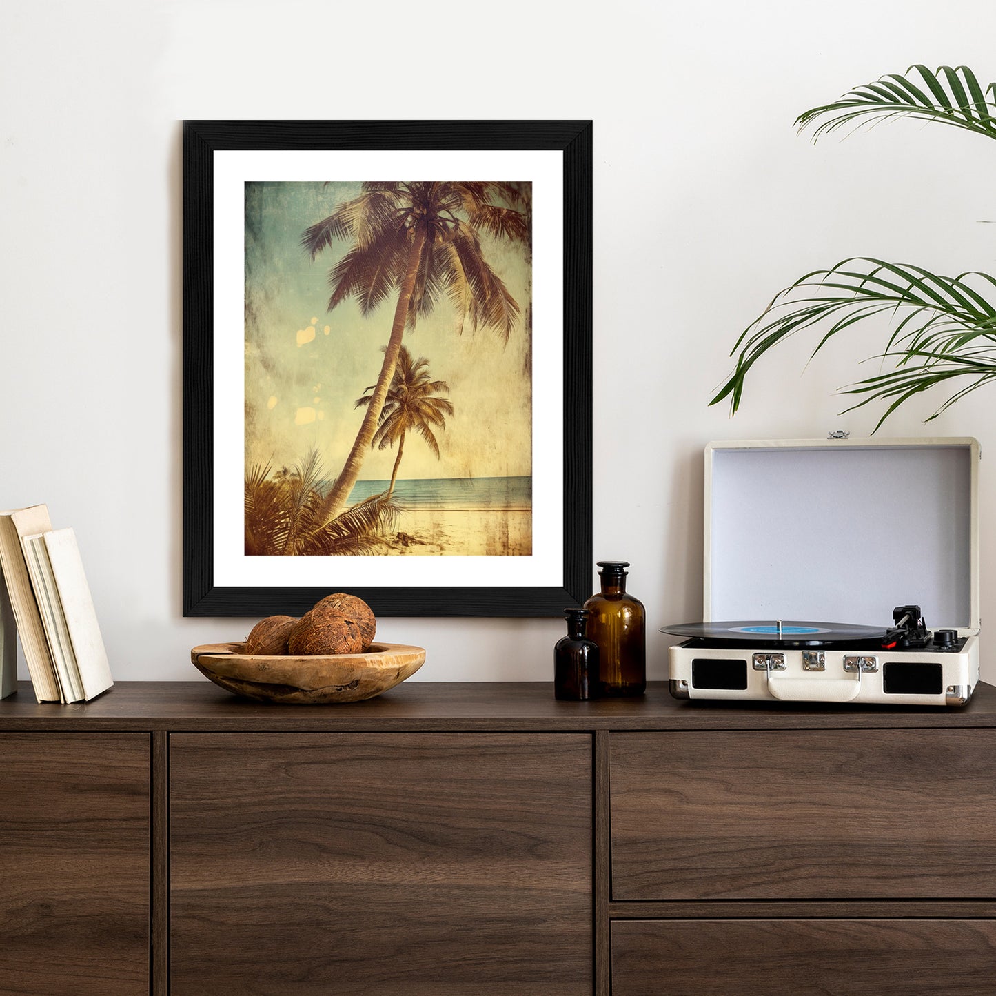 Poster Palmen Auf Einer Einsamen Insel Im Vintage-Stil Rahmen Holz Mit Passepartout Farbe Natürlich