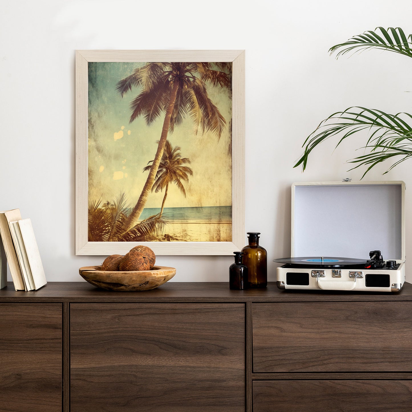 Poster Palmen Auf Einer Einsamen Insel Im Vintage-Stil Rahmen Holz Mit Passepartout Farbe Natürlich